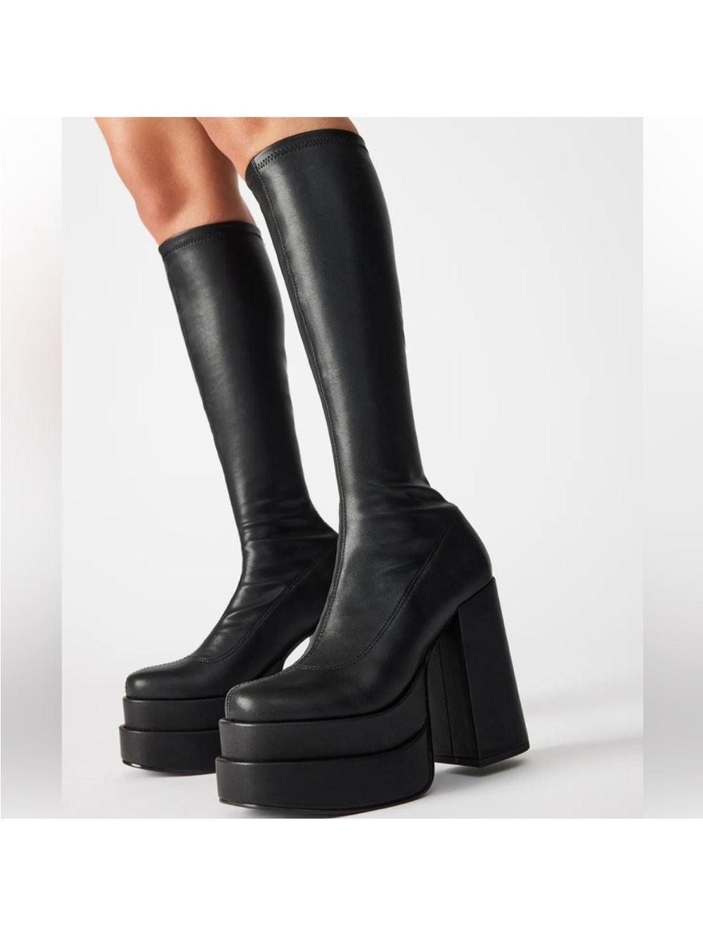 Steve Madden Black Platform Knee-High Block-Heel Boots